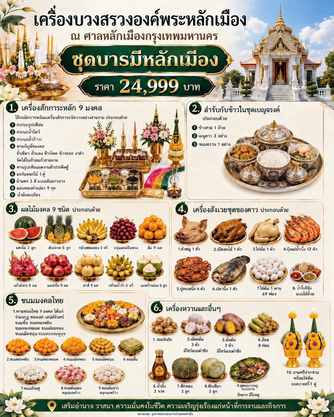 เครื่องบวงสรวงองค์พระหลักเมือง ณ ศาลหลักเมืองกรุงเทพมหานคร ซุดบารมีหลักเมือง ราคา 24,999 บาท